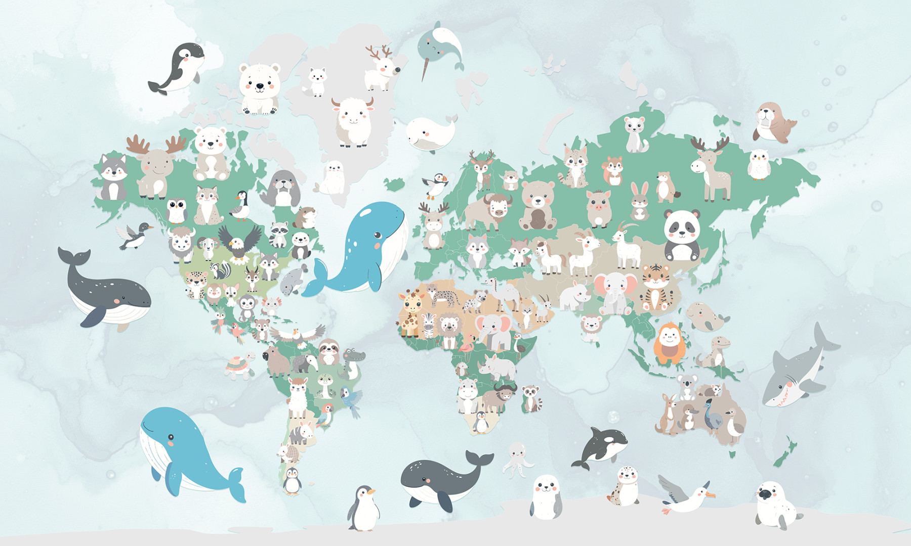 Papier peint Monde Animal Bleu Clair