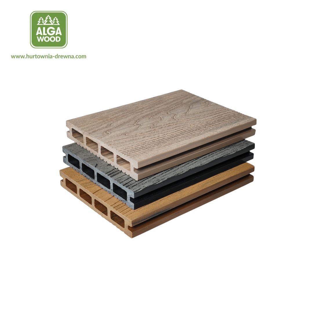 Lame de terrasse composite WPC 2,3 × 14,6 cm brossée rainurée – Teck doré, Sapin argenté, Sapin graphite
