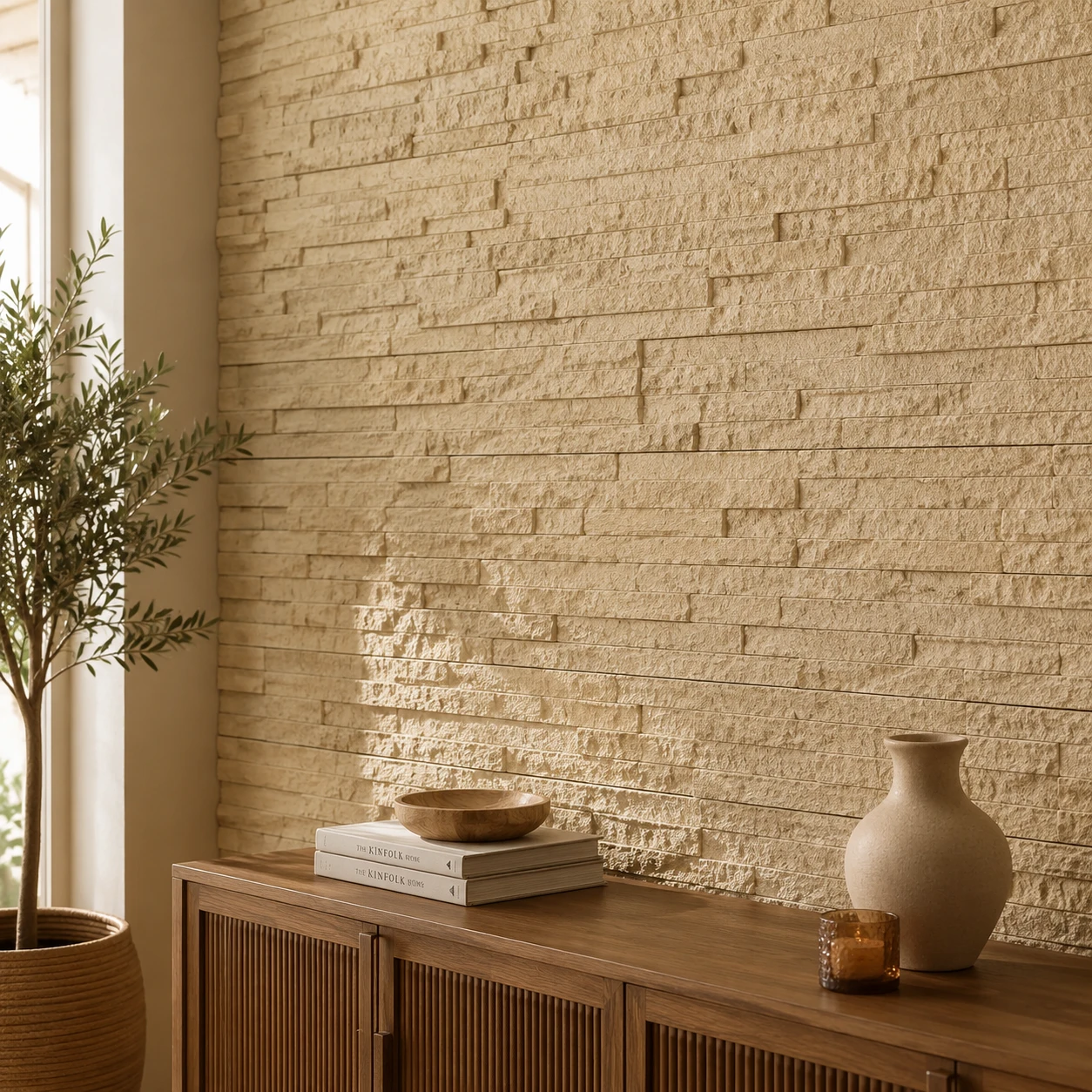 Panneau mural en polyuréthane CREAM ROCK 122x33cm – Easy Stones