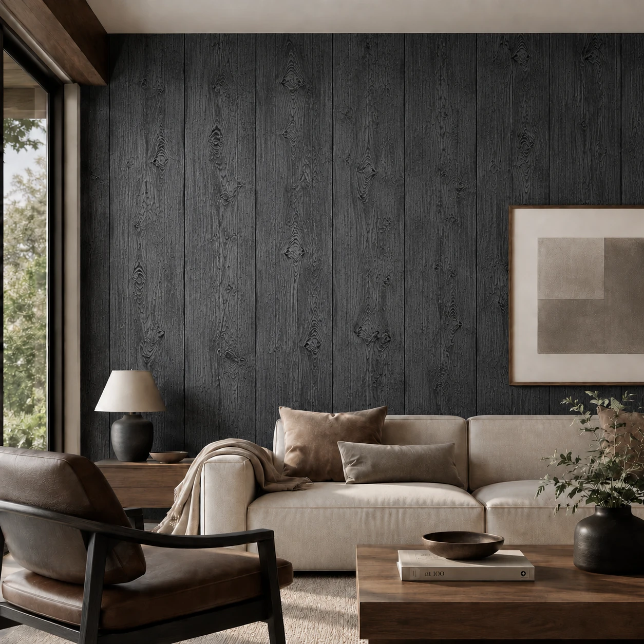 Panneau mural en polyuréthane CHARRED TIMBER 300x75cm – Easy Stones