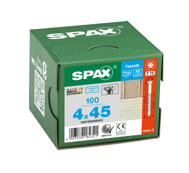 Vis à bois en acier inoxydable 4,0×45 A2 Spax (100 pièces)