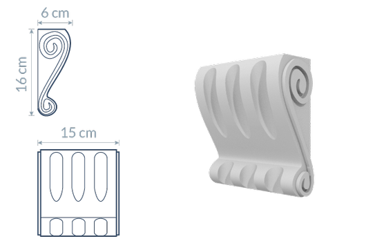 Support décoratif W8 motif ondulé avec trois rainures verticales